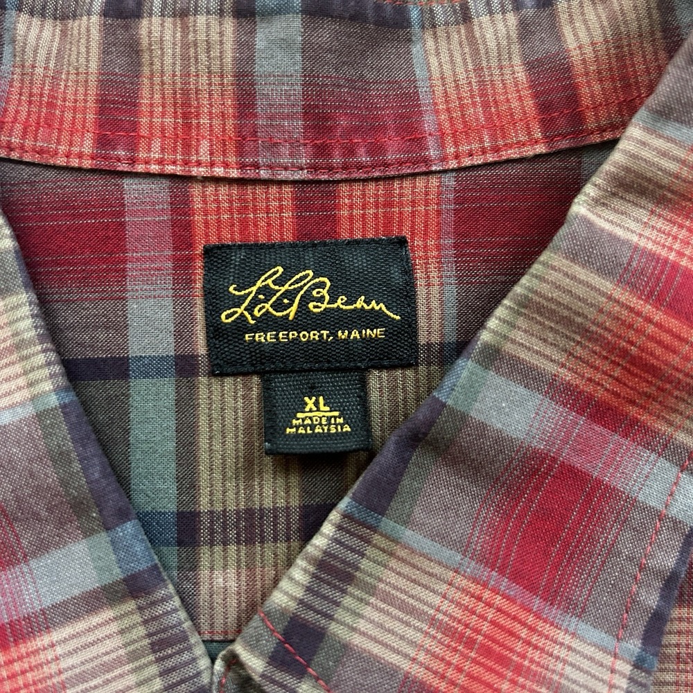 LL Bean Mens Button Down Plaid Double Pocket Shirt Short Sleeve Size XL - Picture 7 of 12
